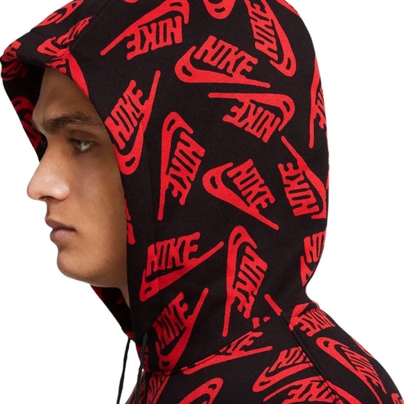 Nike Men’s Hoodie All Over Print Swoosh Red - Picture 4 of 9
